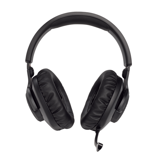 JBL Quantum 350 wireless gaming headset side profile showing memory foam ear cushion and headband