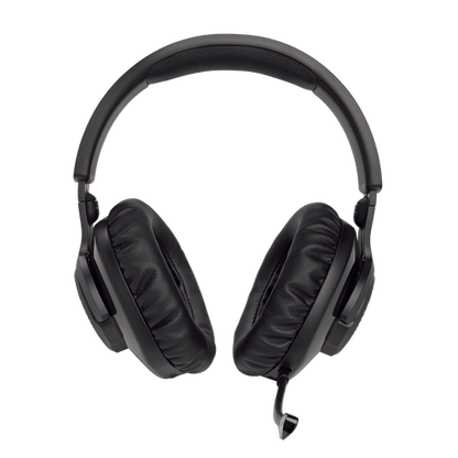 JBL Quantum 350 wireless gaming headset side profile showing memory foam ear cushion and headband
