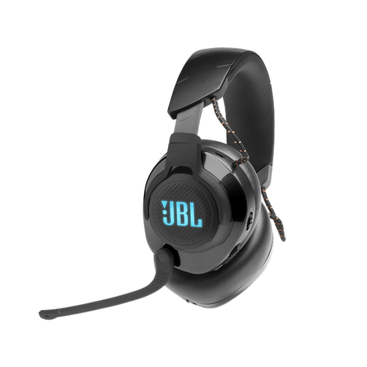 JBL Quantum 610 wireless gaming headset Kenya — side view showing teal RGB ear cup glow and boom mic