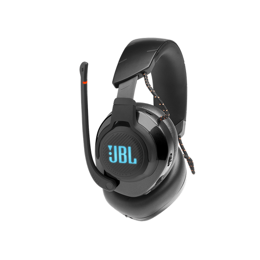 JBL Quantum 610 wireless gaming headset Kenya — side view with boom mic raised and teal RGB lighting
