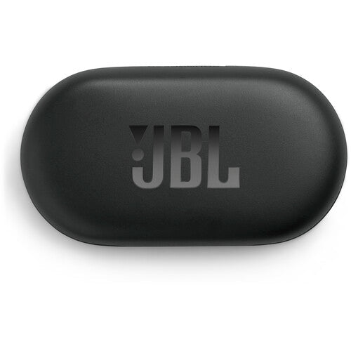 JBL Soundgear Sense earbuds Kenya, closed black JBL charging case viewed from above.