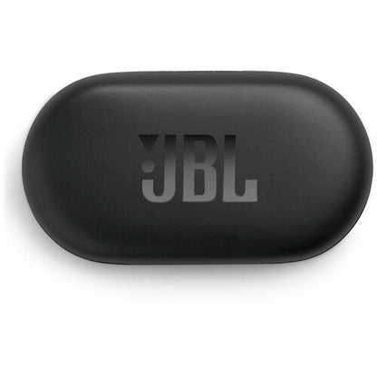 JBL Soundgear Sense earbuds Kenya, closed black JBL charging case viewed from above.