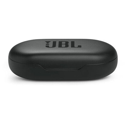 JBL Soundgear Sense earbuds Kenya, closed black JBL charging case front view.