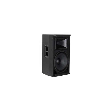 JBL SRX715 PA speaker Kenya three-quarter view showing horn tweeter and 15-inch woofer on black cabinet
