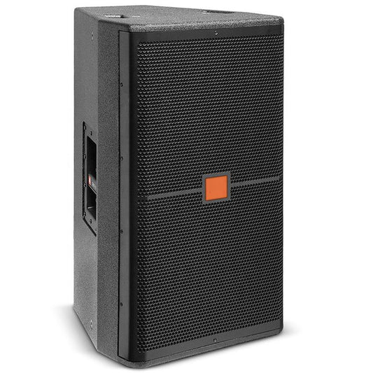 JBL SRX715 PA speaker Kenya front view with grille and orange JBL logo badge on black cabinet