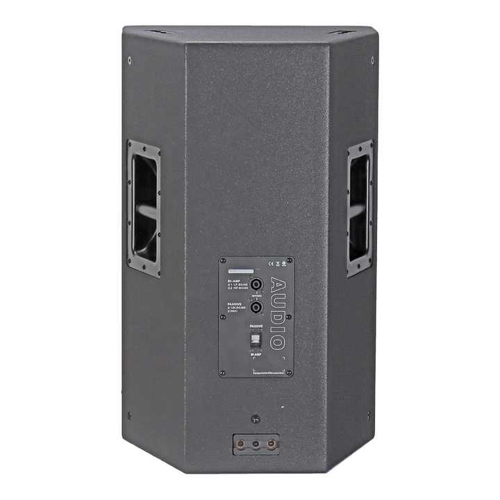 JBL SRX715 PA speaker Kenya rear view showing dual Speakon connectors, crossover panel and side handles