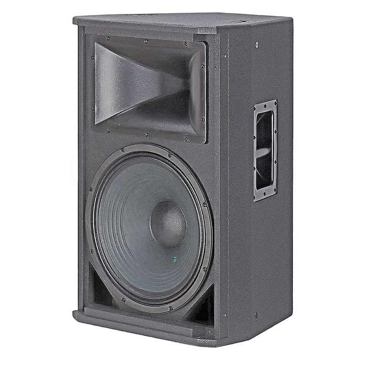 JBL SRX715 PA speaker Kenya interior view showing 15-inch woofer and horn driver without grille