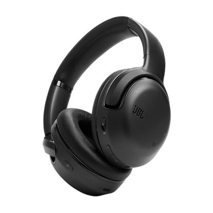 JBL Tour One M2 Kenya black wireless over-ear headphones 3/4 angle view showing JBL logo and control buttons