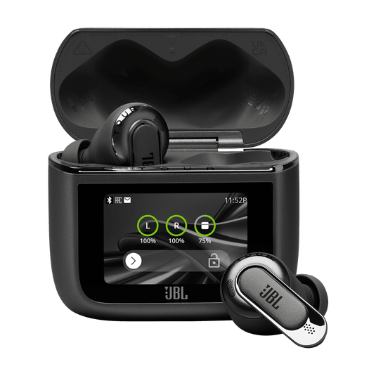 JBL Tour Pro 3 Kenya true wireless earbuds front view with Smart Case touchscreen display