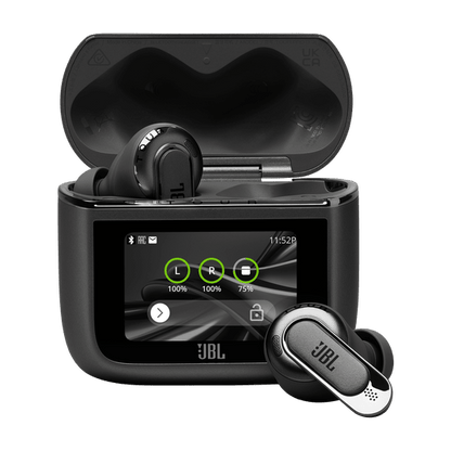 JBL Tour Pro 3 Kenya true wireless earbuds front view with Smart Case touchscreen display