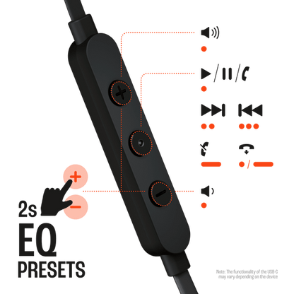JBL Tune 310C Kenya inline remote close-up showing 3-button controls with EQ preset and volume functions labelled