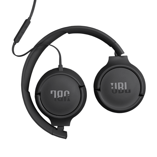 JBL Tune 520C Kenya black on-ear headphones folded flat showing both earcups collapsed and JBL branding