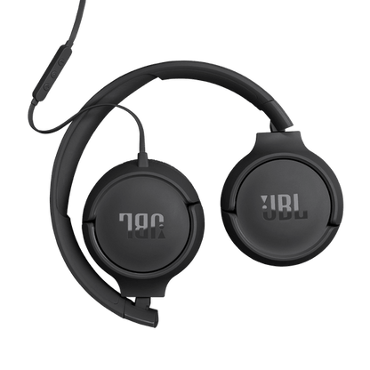 JBL Tune 520C Kenya black on-ear headphones folded flat showing both earcups collapsed and JBL branding