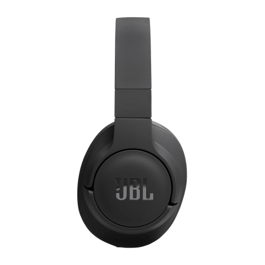 JBL Tune 720BT Kenya in black, left side profile showing earcup exterior with embossed JBL logo and headband