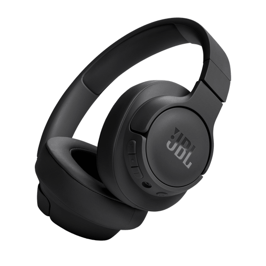 JBL Tune 720BT Kenya in black, three-quarter hero angle showing full headband and right earcup with JBL logo