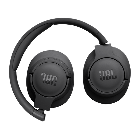 JBL Tune 720BT Kenya in black folded flat, both earcups collapsed inward with JBL logo visible on each cup