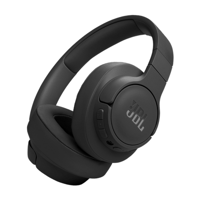 JBL Tune 770NC Kenya black colorway angled three-quarter view showing JBL logo on right ear cup and padded headband