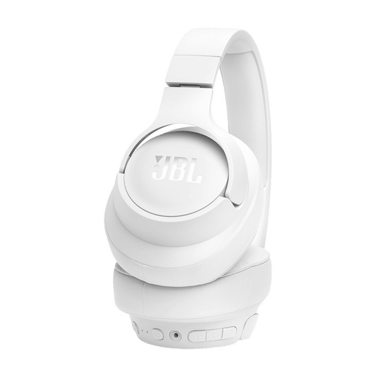 JBL Tune 770NC Kenya white colorway angled side view showing JBL logo, control buttons and USB-C port on ear cup