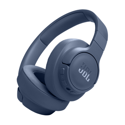 JBL Tune 770NC Kenya blue colorway angled three-quarter view showing JBL logo on right ear cup and padded headband