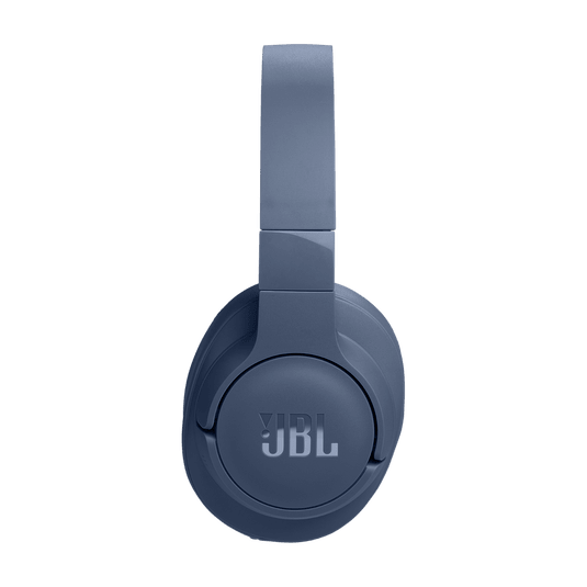 JBL Tune 770NC Kenya blue colorway pure left side view showing flat ear cup profile, JBL logo and slim headband
