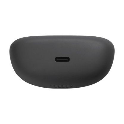JBL Tune Beam Kenya closed charging case front, matte black finish, JBL logo embossed, LED indicator slot visible