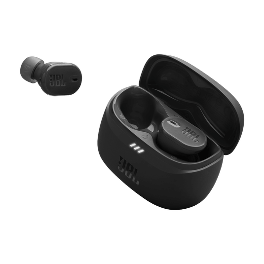 JBL Tune Buds 2 Kenya one earbud beside open case showing fit and compact form factor