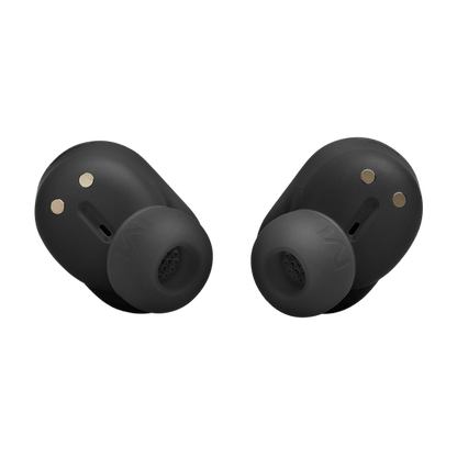 JBL Tune Buds 2 Kenya both earbuds back view showing magnetic contact pins and eartips