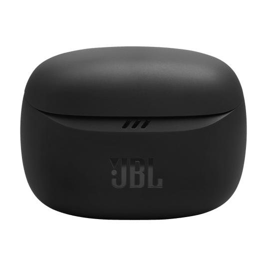 JBL Tune Buds 2 Kenya black charging case front view with JBL logo embossed on lid