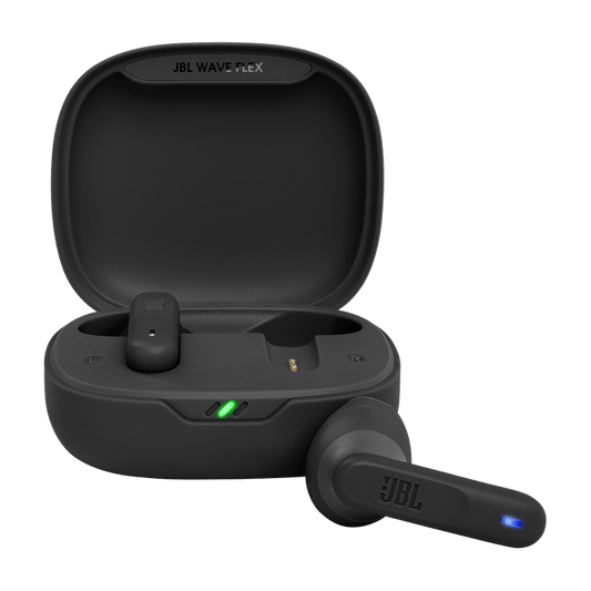 JBL Wave Flex Kenya true wireless earbuds in black — front view showing earbud design
