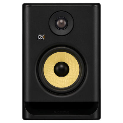 KRK ROKIT 5 M5 Kenya front view showing yellow woofer, soft-dome tweeter and KRK Systems logo