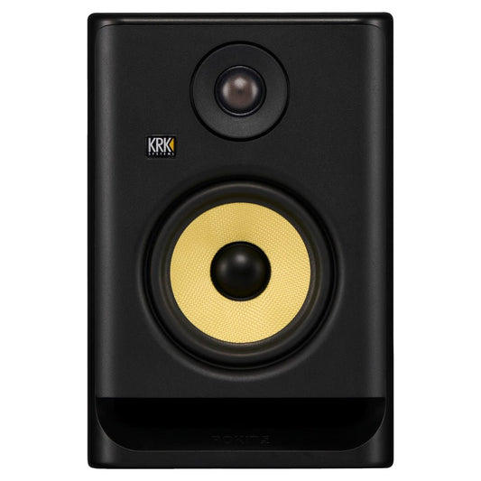 KRK ROKIT 5 M5 Kenya front view showing yellow woofer, soft-dome tweeter and KRK Systems logo