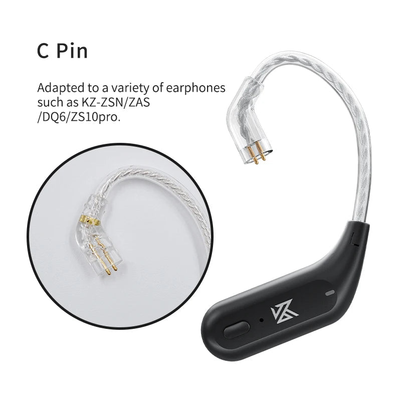 KZ AZ09 Bluetooth earhook Kenya — C Pin single module with braided cable and gold 2-pin connector detail