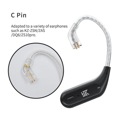 KZ AZ09 Bluetooth earhook Kenya — C Pin single module with braided cable and gold 2-pin connector detail