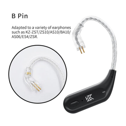 KZ AZ09 Bluetooth earhook Kenya — B Pin single module with braided cable and gold 2-pin connector detail