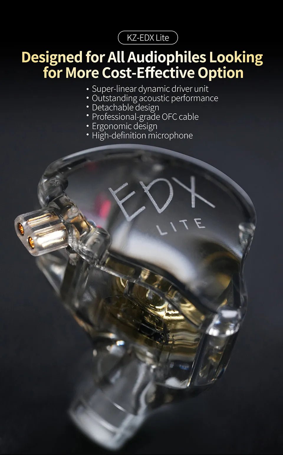 KZ EDX Lite Hi - Fi In - Ear Earphones – Bass Stereo Monitor Earbuds for Music, Gaming & Stage Performance - ZAMAR AUDIO SOLUTIONS