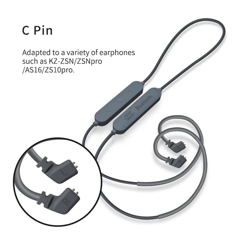 KZ ZS10 Pro Kenya C-pin Bluetooth cable accessory with 2-pin connectors, close-up detail view