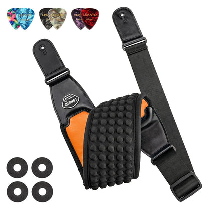 LEKATO Adjustable Guitar Strap – 3.5" Wide, Comfortable Non-Slip Shoulder Pad, 3D Sponge Padding with 6 Picks - ZAMAR AUDIO SOLUTIONS