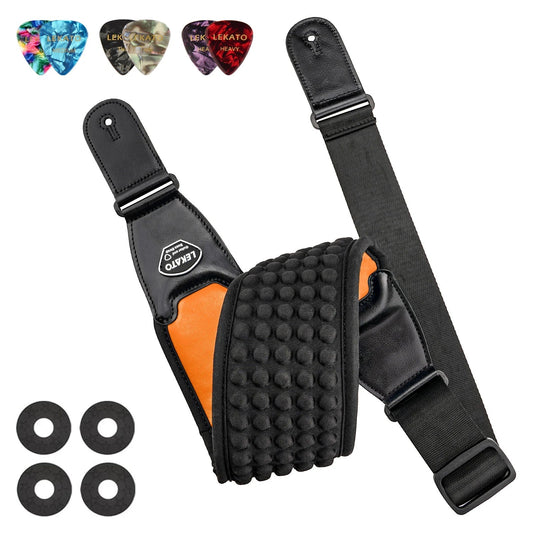 LEKATO Adjustable Guitar Strap – 3.5" Wide, Comfortable Non-Slip Shoulder Pad, 3D Sponge Padding with 6 Picks - ZAMAR AUDIO SOLUTIONS