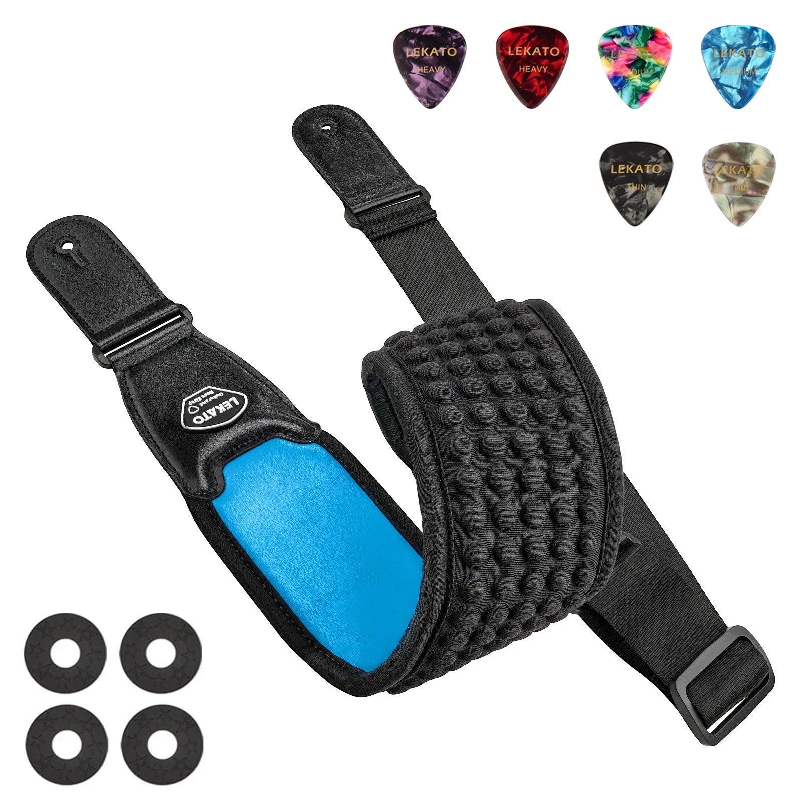 LEKATO Adjustable Guitar Strap – 3.5" Wide, Comfortable Non - Slip Shoulder Pad, 3D Sponge Padding with 6 Picks - ZAMAR AUDIO SOLUTIONS