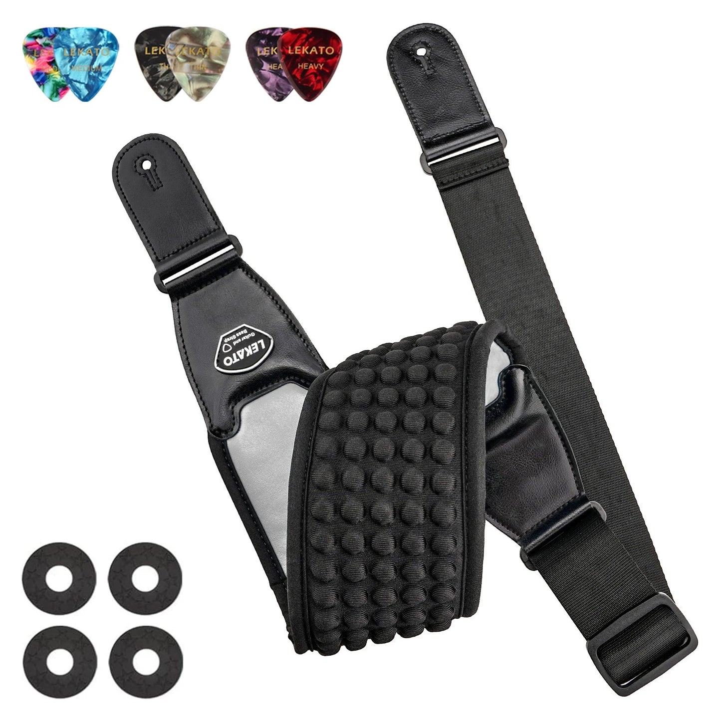 LEKATO Adjustable Guitar Strap – 3.5" Wide, Comfortable Non - Slip Shoulder Pad, 3D Sponge Padding with 6 Picks - ZAMAR AUDIO SOLUTIONS