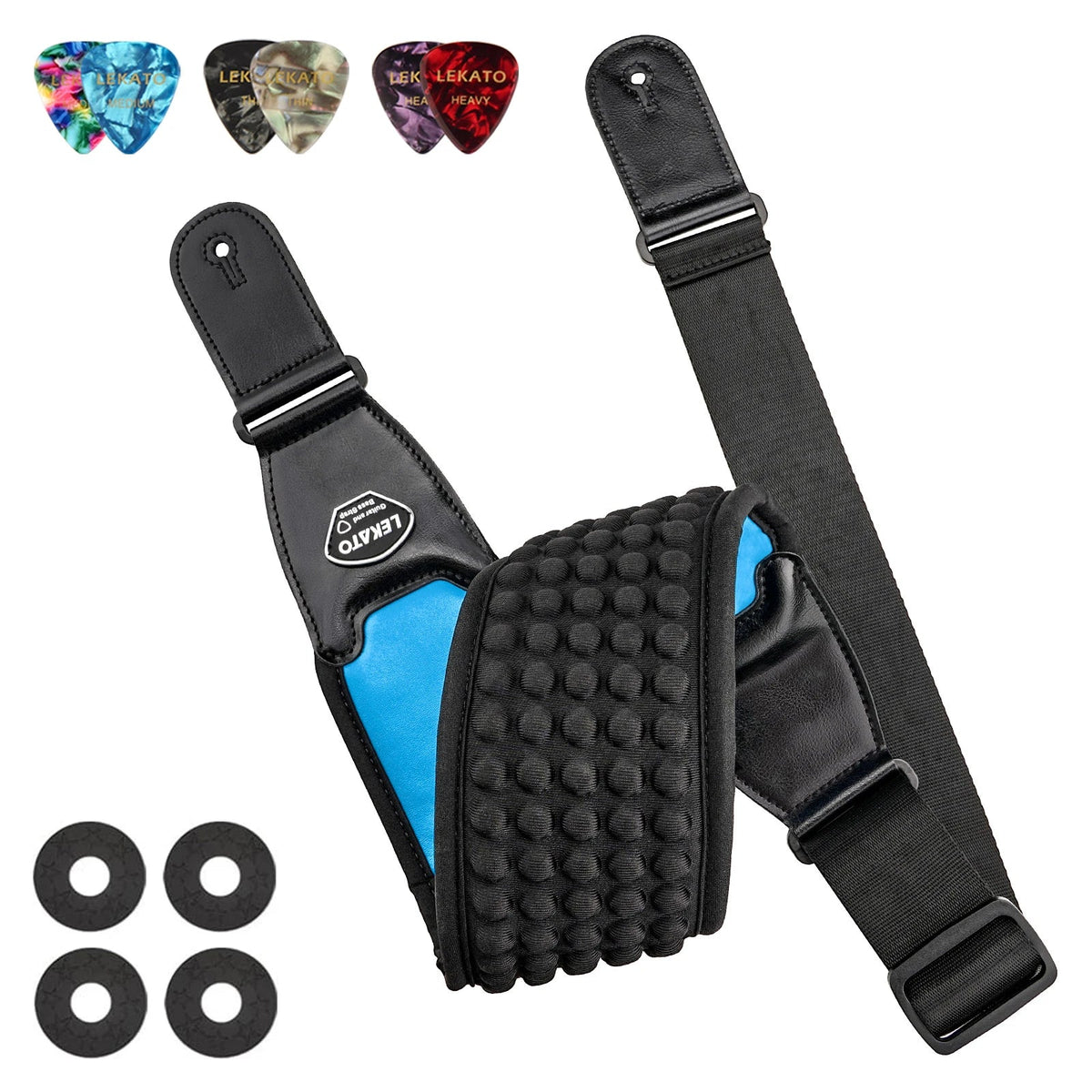 LEKATO Adjustable Guitar Strap – 3.5" Wide, Comfortable Non-Slip Shoulder Pad, 3D Sponge Padding with 6 Picks - ZAMAR AUDIO SOLUTIONS