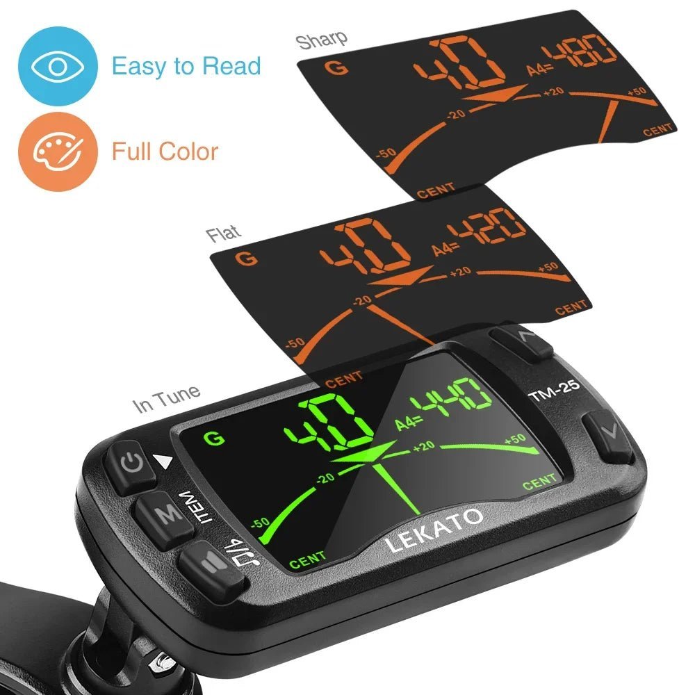 LEKATO Clip-On Tuner – 3-in-1 Digital Tuner, Metronome, Tone Generator for Guitar, Bass, Ukulele, Violin, Bright LCD Display - ZAMAR AUDIO SOLUTIONS