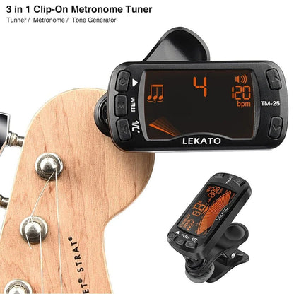 LEKATO Clip-On Tuner – 3-in-1 Digital Tuner, Metronome, Tone Generator for Guitar, Bass, Ukulele, Violin, Bright LCD Display - ZAMAR AUDIO SOLUTIONS
