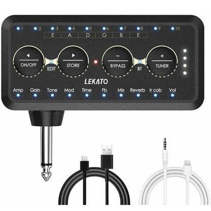LEKATO Electric Guitar Effect Pedal Headphone Mini Amplifier – Distortion Effect, Rechargeable Battery, AUX - In, Portable Combo Amp PA - 1 - ZAMAR AUDIO SOLUTIONS