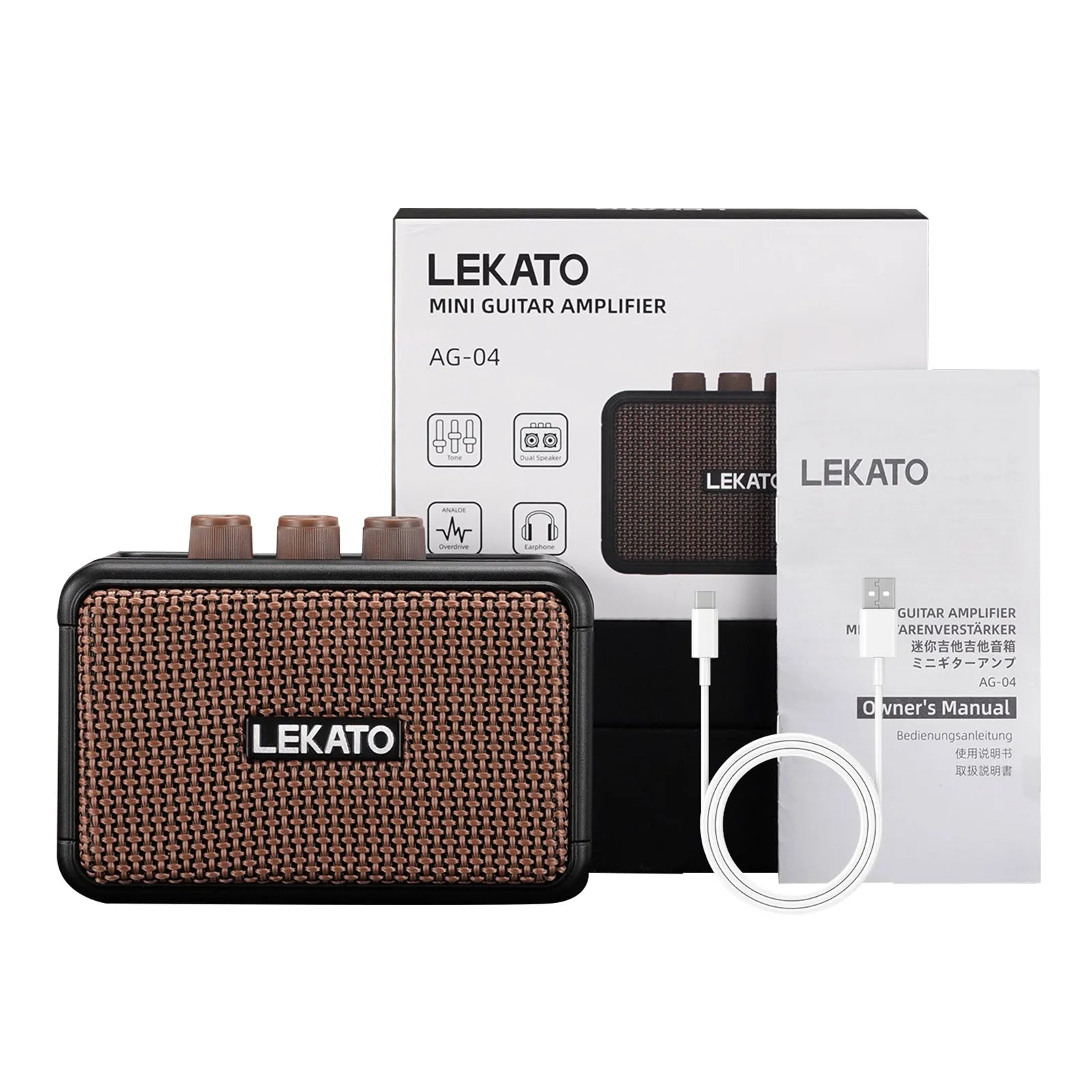 LEKATO Mini Electric Guitar Amplifier – Dual Speakers, 5W Rechargeable Bluetooth Amp with Clean and Overdrive Effects, Retro Design - ZAMAR AUDIO SOLUTIONS