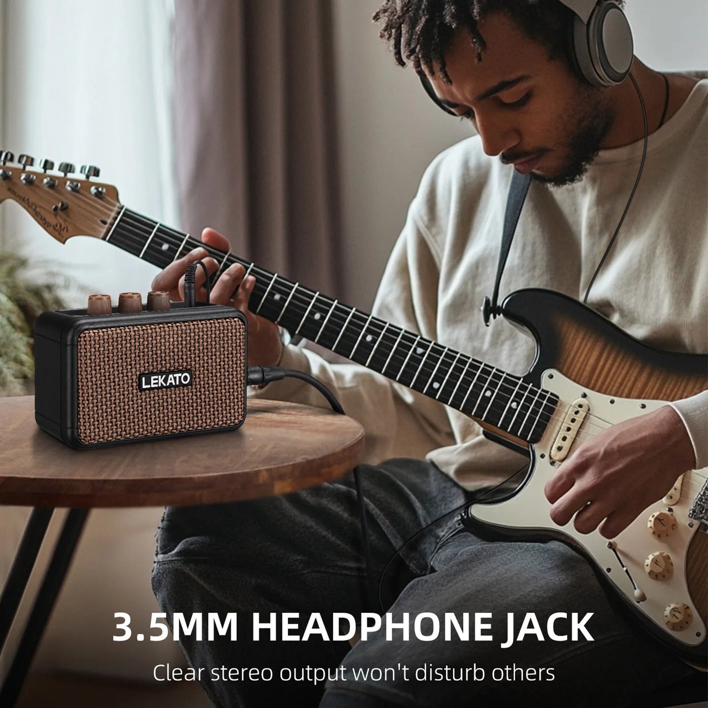 LEKATO Mini Electric Guitar Amplifier – Dual Speakers, 5W Rechargeable Bluetooth Amp with Clean and Overdrive Effects, Retro Design - ZAMAR AUDIO SOLUTIONS