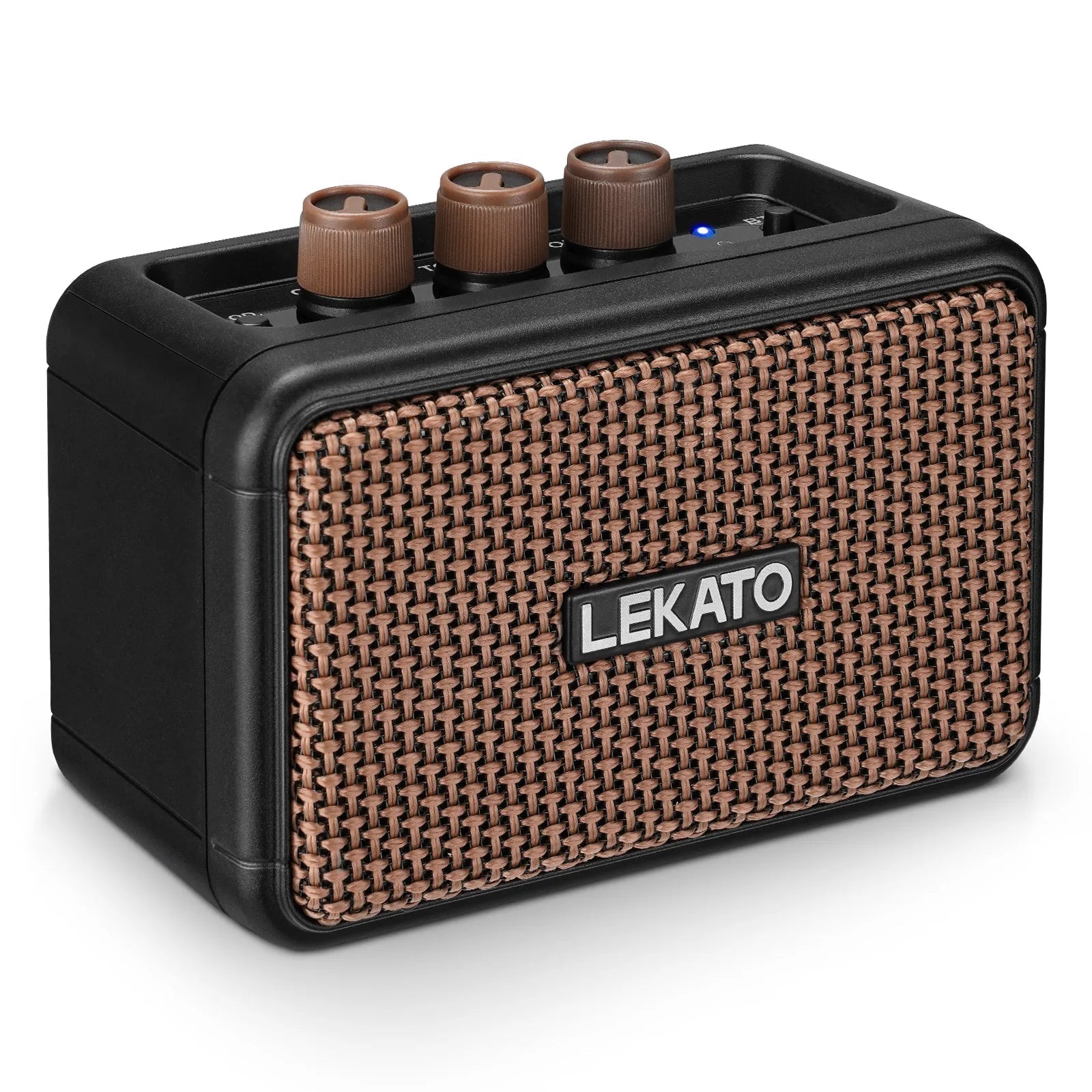 LEKATO Mini Electric Guitar Amplifier – Dual Speakers, 5W Rechargeable Bluetooth Amp with Clean and Overdrive Effects, Retro Design - ZAMAR AUDIO SOLUTIONS