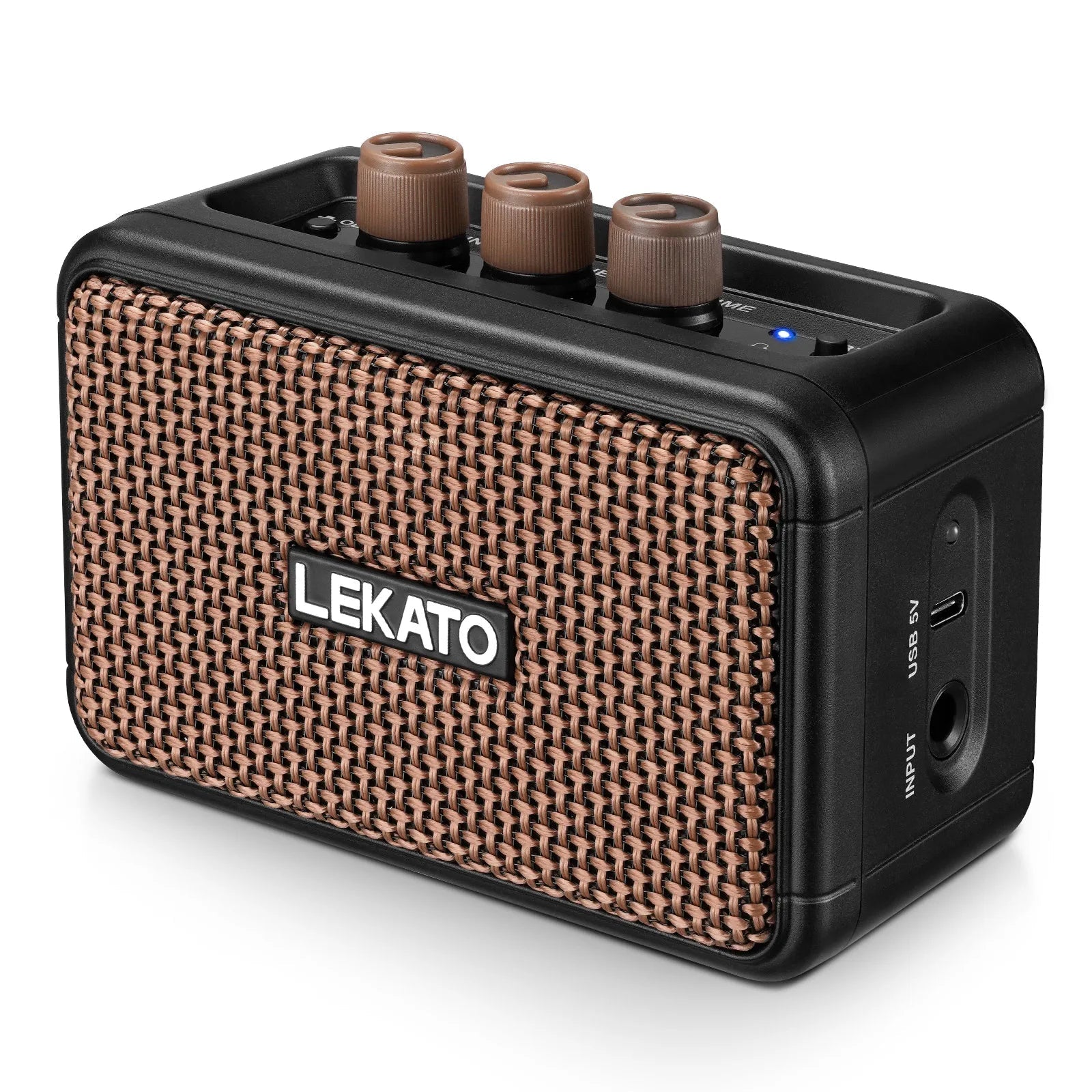 LEKATO Mini Electric Guitar Amplifier – Dual Speakers, 5W Rechargeable Bluetooth Amp with Clean and Overdrive Effects, Retro Design - ZAMAR AUDIO SOLUTIONS
