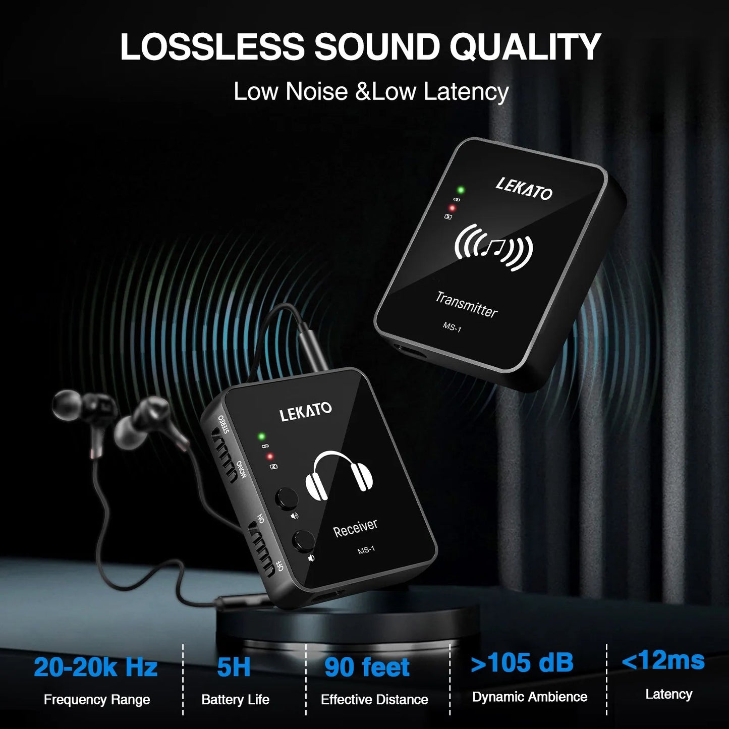 LEKATO WP - 10 2.4G Wireless Earphone Monitor – Rechargeable Transmitter Receiver, Stereo & Mono, For Phone Recording - ZAMAR AUDIO SOLUTIONS