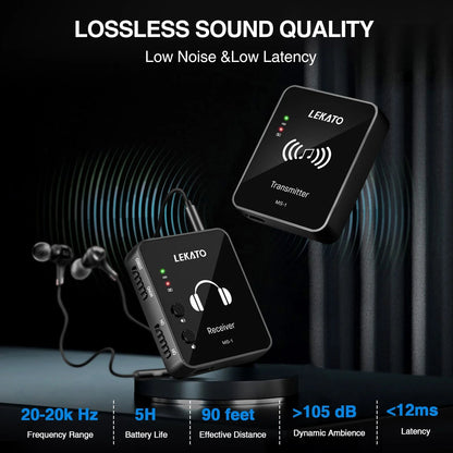 LEKATO WP-10 2.4G Wireless Earphone Monitor – Rechargeable Transmitter Receiver, Stereo & Mono, For Phone Recording - ZAMAR AUDIO SOLUTIONS
